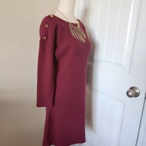 Talbots  cotton sweater dress with gold button detail and dolman sleeves